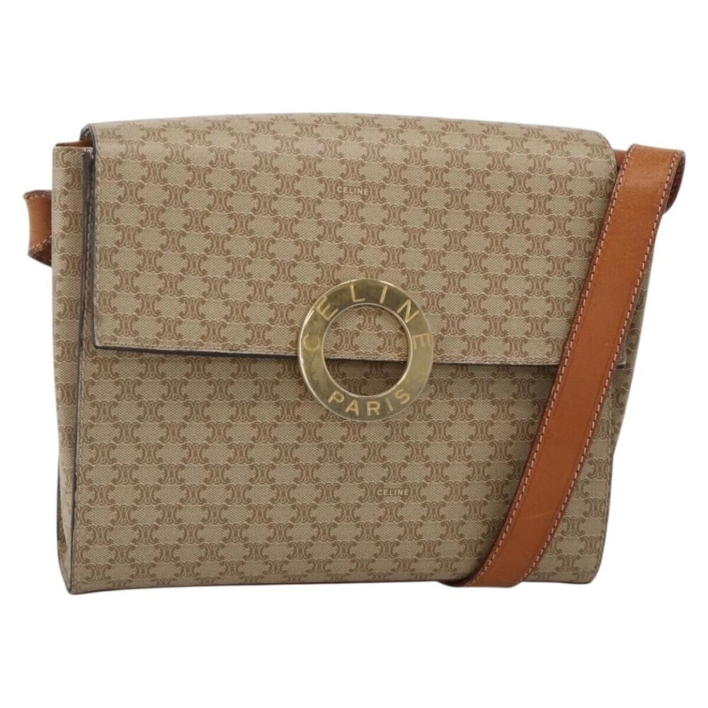 Celine Vintage Macadam Circle Logo Canvas and Leather